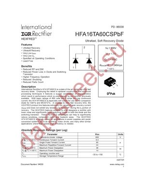 HFA16TA60CSPBF datasheet  
